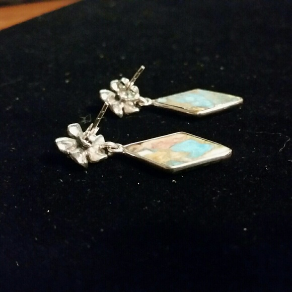 925 Spiny Oyster & Arizona Turquoise Post Earring - Picture 3 of 7